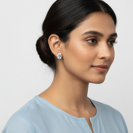 Moissanite Silver Square Stud for Unisex TISA Silver Elegance