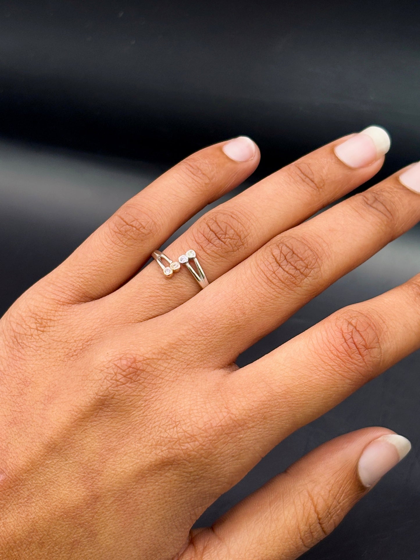 Dual Tone Solitaire Adjustable Ring TISA Silver Elegance