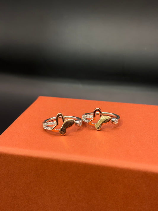 Dual Toned Butterfly Toe Ring in 925 Sterling Silver - Adjustable TISA Silver Elegance