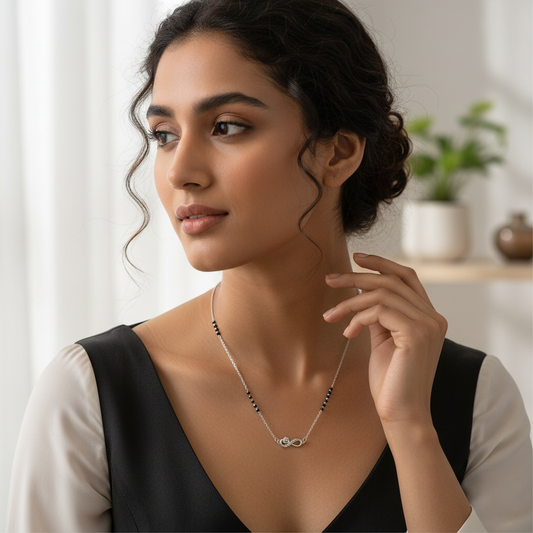 Elegant Silver Infinity Mangalsutra with Love TISA Silver Elegance