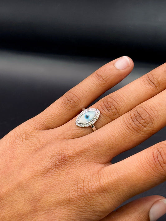 Eye Shaped Studded Evil Eye Ring TISA Silver Elegance