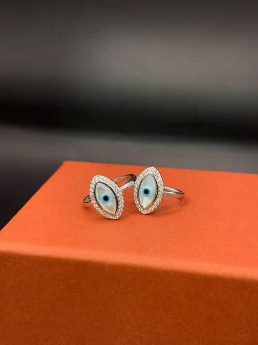 Eye Shaped Studded Evil Eye Toe Ring in 925 Sterling Silver TISA Silver Elegance