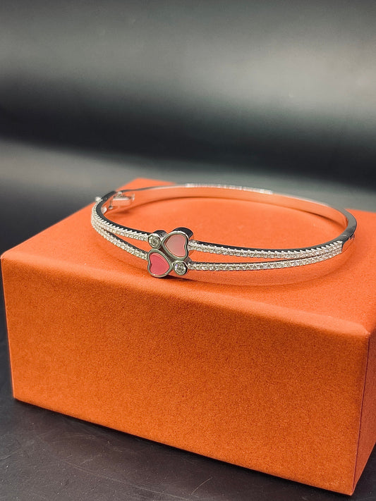 Sterling Silver Pink Happy Heart Bangle TISA Silver Elegance