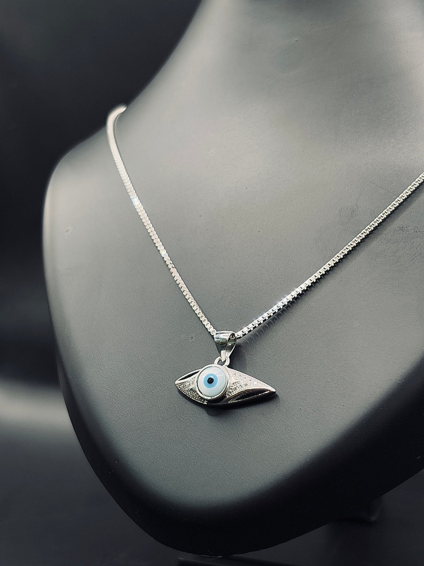 Korean Candies Evil Eye Pendant with Box Chain TISA Silver Elegance