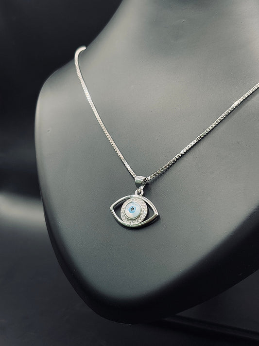 Premium Sterling Silver Evil Eye Pendant with Box Chain TISA Silver Elegance