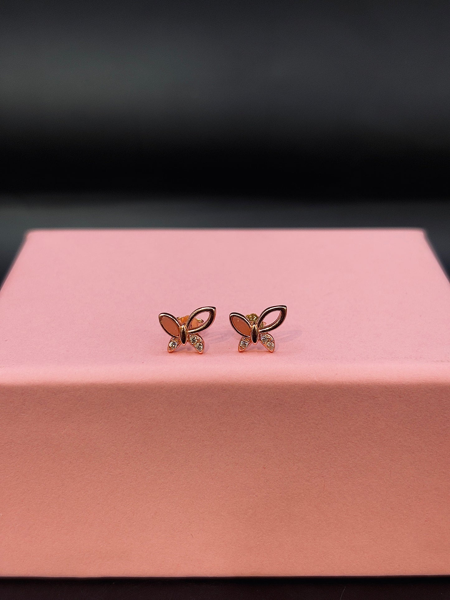 Rose Gold Crystal Butterfly Silver Stud Earrings TISA Silver Elegance