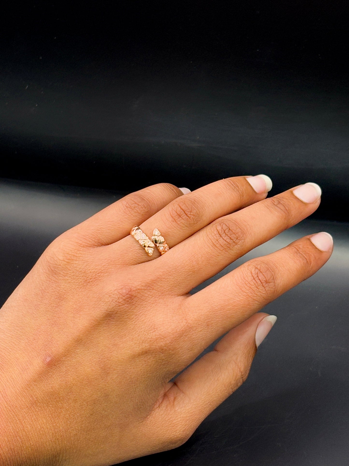 Rose Gold Plated Diamond Heart Band Ring TISA Silver Elegance