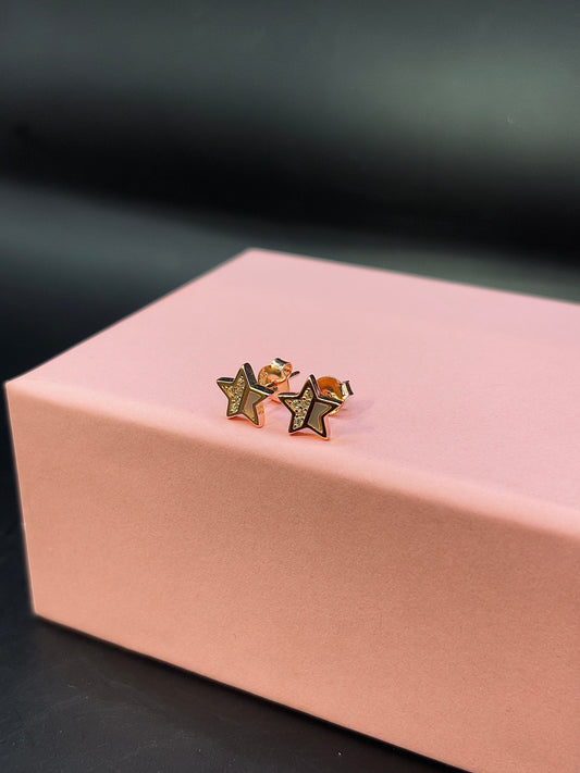 Rose Gold Star Crystal Silver Stud Earrings TISA Silver Elegance