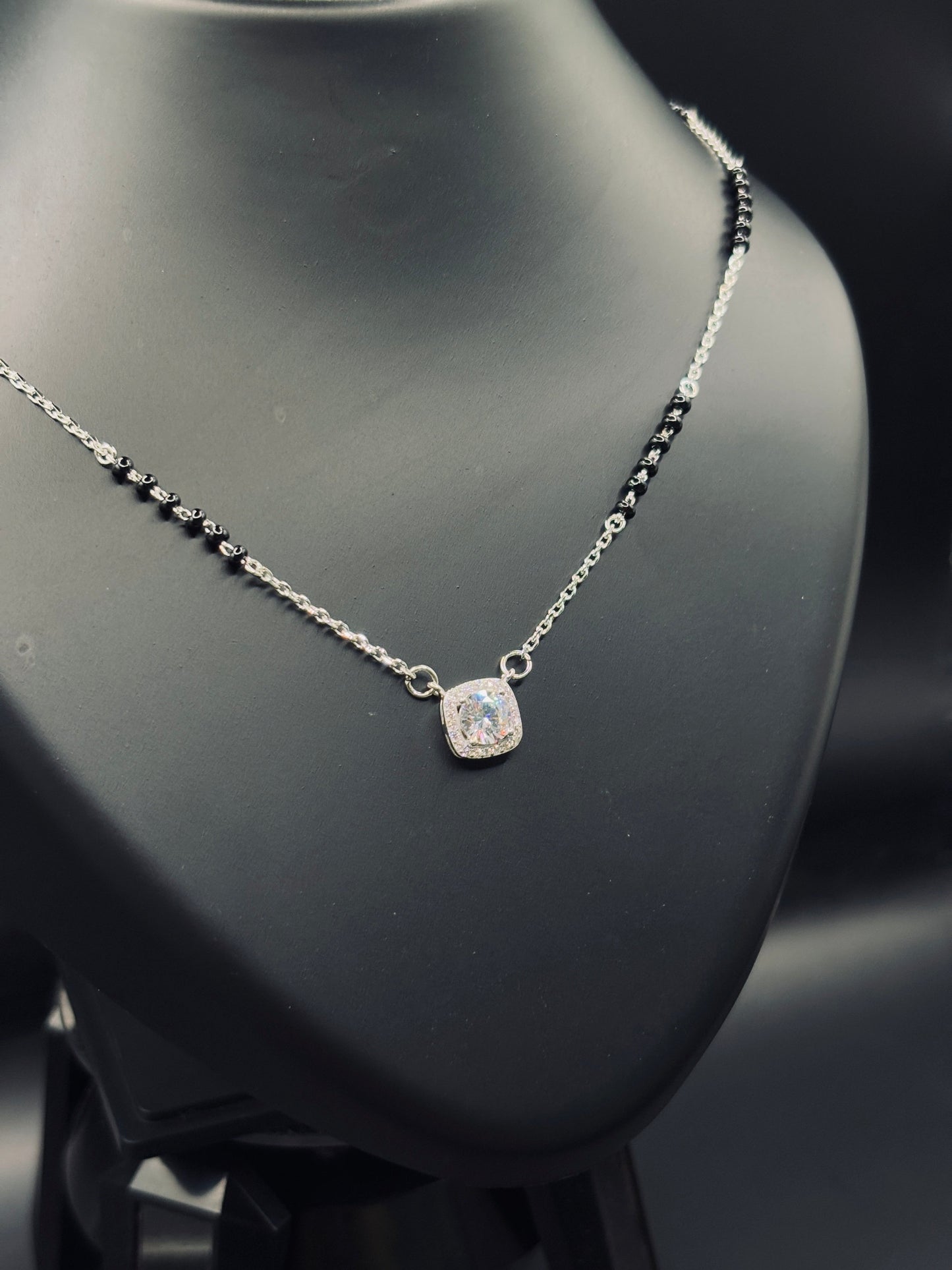 Silver Classic Mangalsutra with Single Solitaire — Pure Tradition TISA Silver Elegance