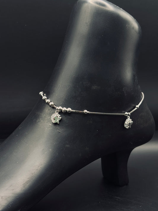 Silver Moon Charm with Butterfly Anklet TISA Silver Elegance