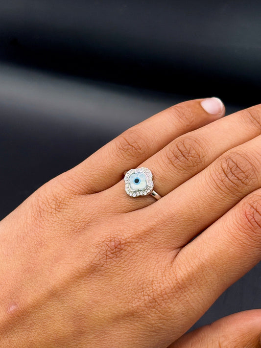 Sparkling Silver Clover Evil Eye Ring TISA Silver Elegance