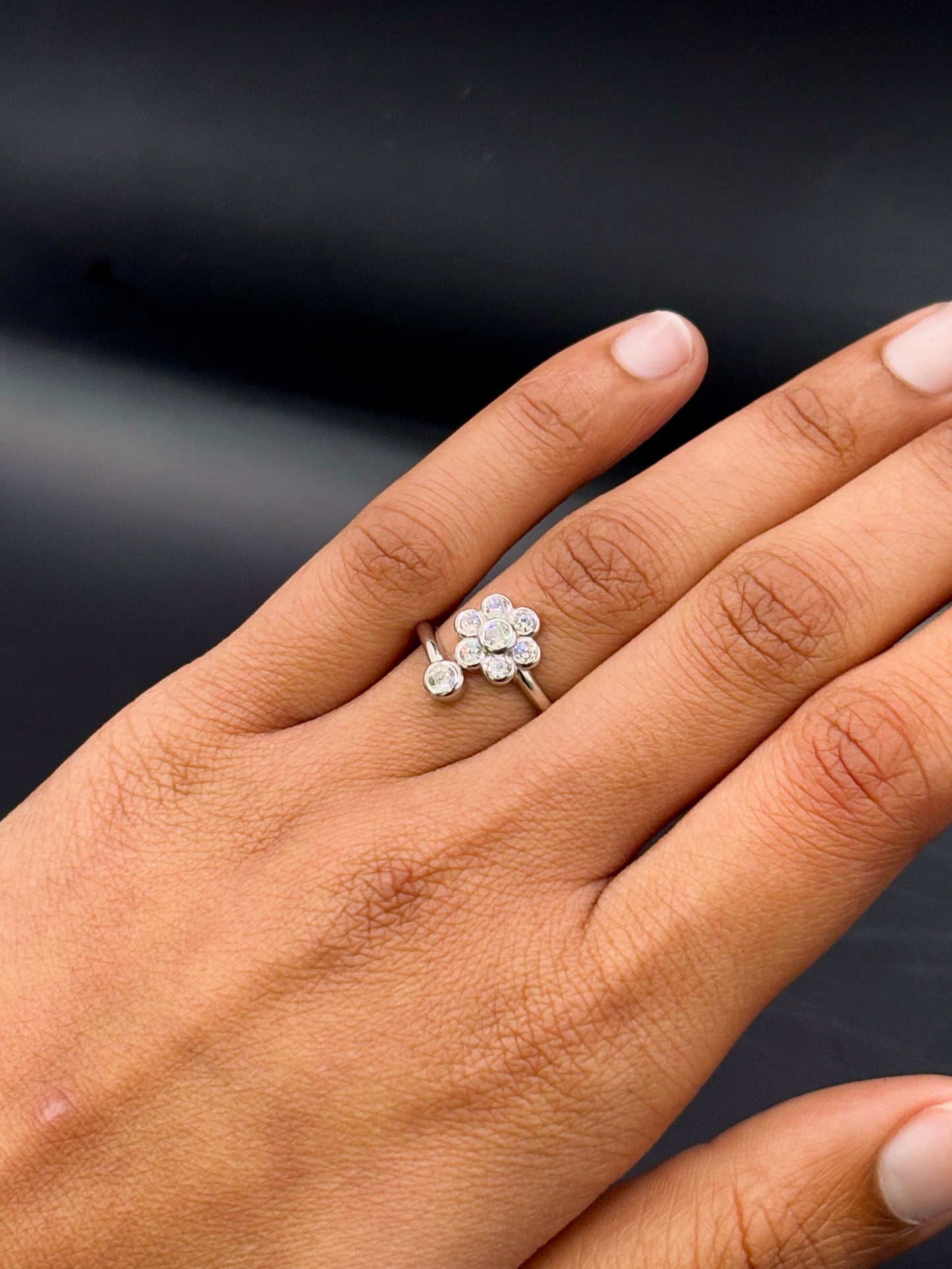 Sterling Silver Blossom Ring with Seven Solitaire TISA Silver Elegance