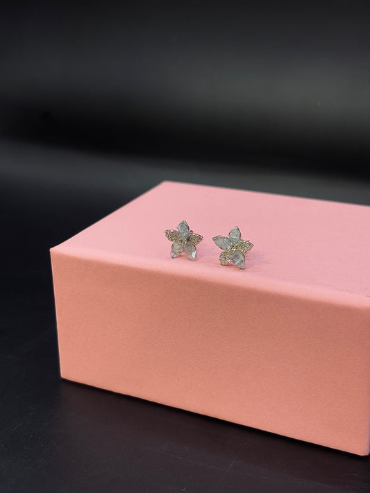 Sterling Silver Cubic Zirconia Studded Floral Stud TISA Silver Elegance