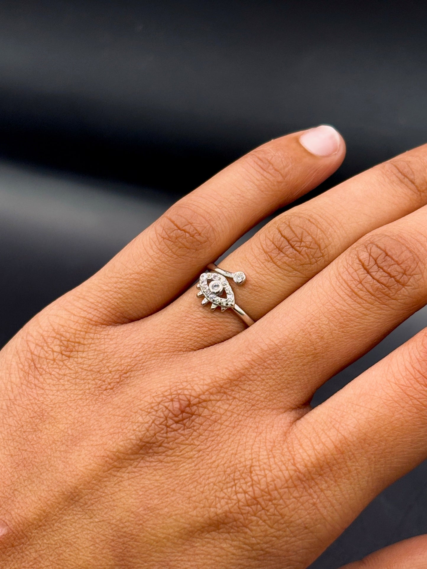 Sterling Silver Diamond Cluster Evil Eye Ring TISA Silver Elegance