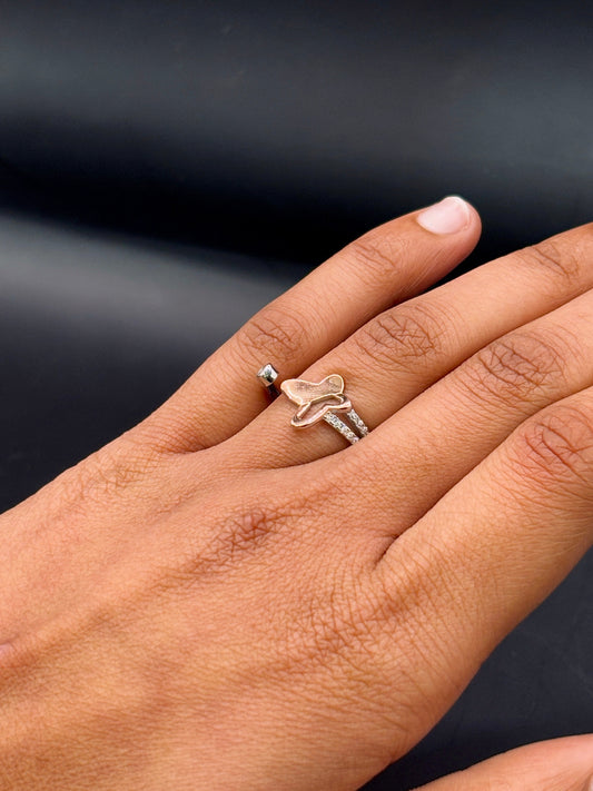 Sterling Silver Dual Toned Butterfly Solitaire Ring TISA Silver Elegance