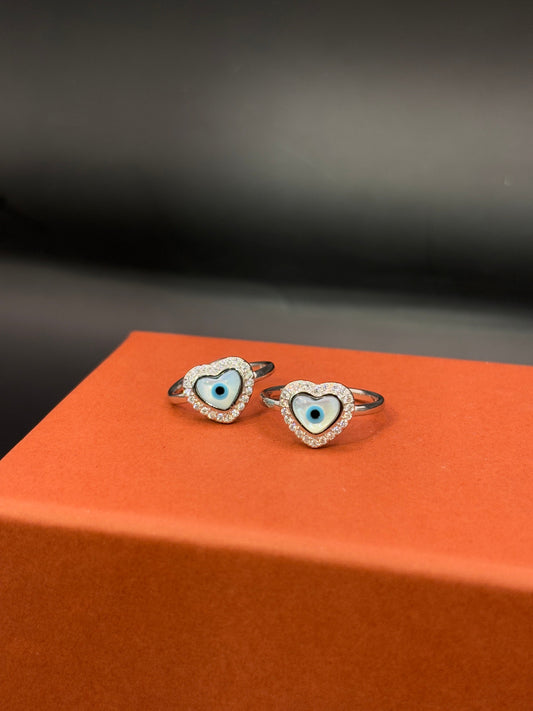 Elegant Heart Evil Eye Toe Ring in 925 Sterling Silver - Adjustable TISA Silver Elegance