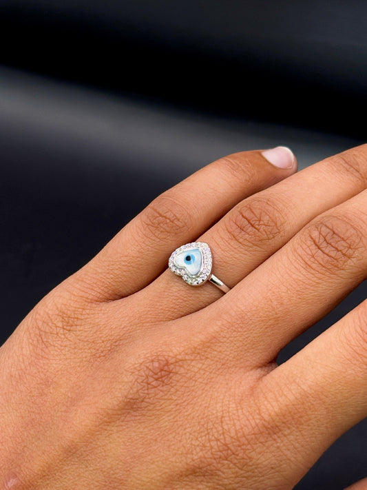 Sterling Silver Love Shaped Evil Eye Ring TISA Silver Elegance