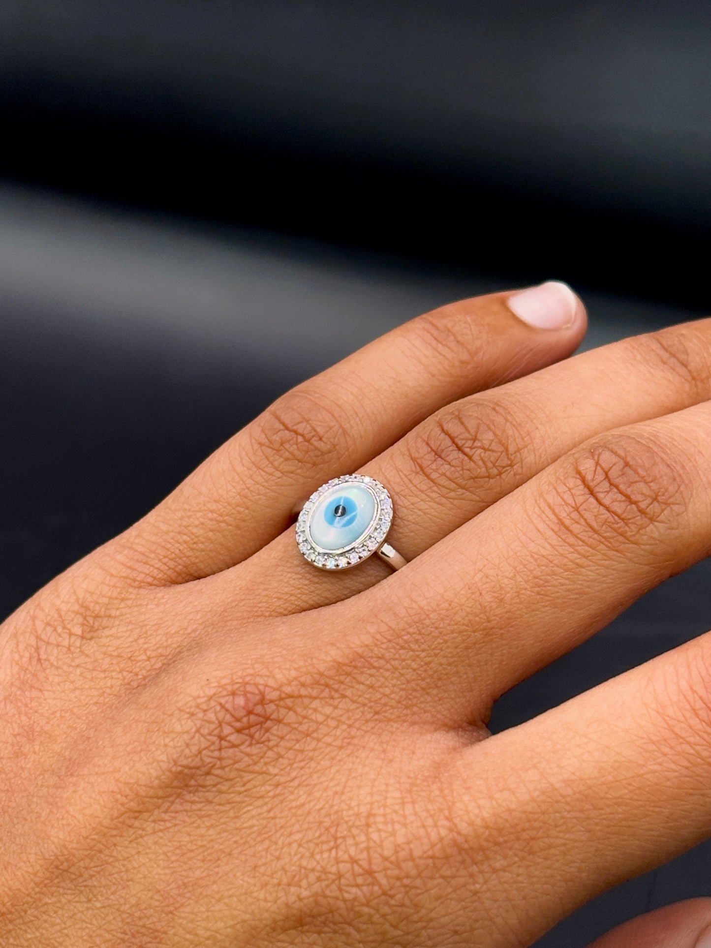 Sterling Silver Oval Shaped Evil Eye Ring TISA Silver Elegance