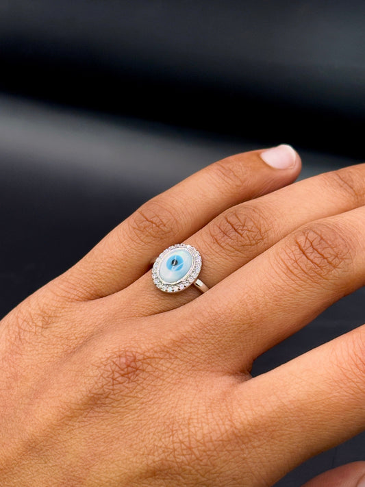 Sterling Silver Oval Shaped Evil Eye Ring TISA Silver Elegance