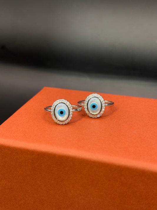 Oval Evil Eye Toe Ring in 925 Sterling Silver - Adjustable TISA Silver Elegance