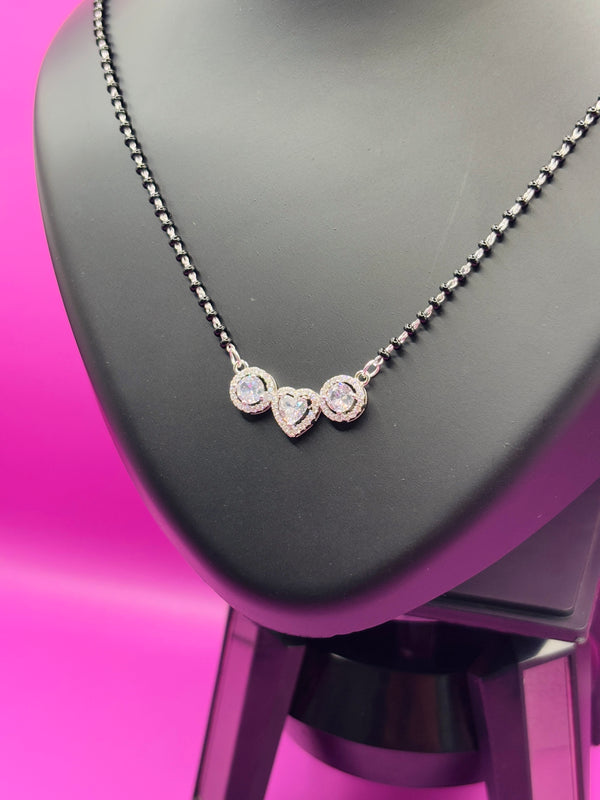 Triple Solitaire Silver Mangalsutra with Heart — Three Stones, One Love TISA Silver Elegance
