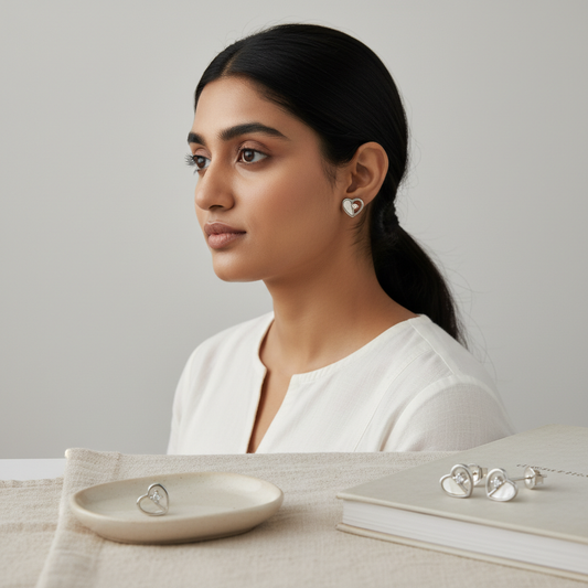 Heart with Crystal Pearl Stud Earring in Silver TISA Silver Elegance