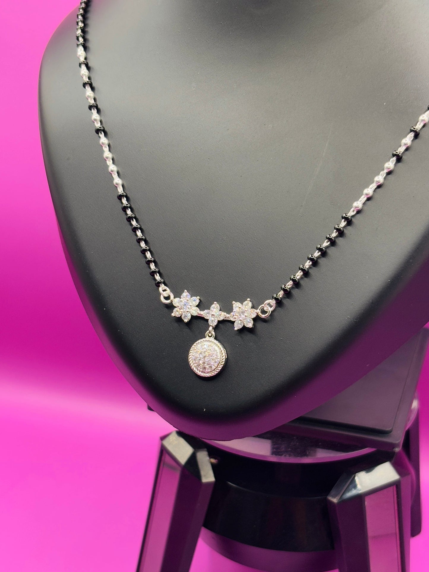Sterling Silver Mangalsutra with Floral Pendant — Eternal Bloom TISA Silver Elegance