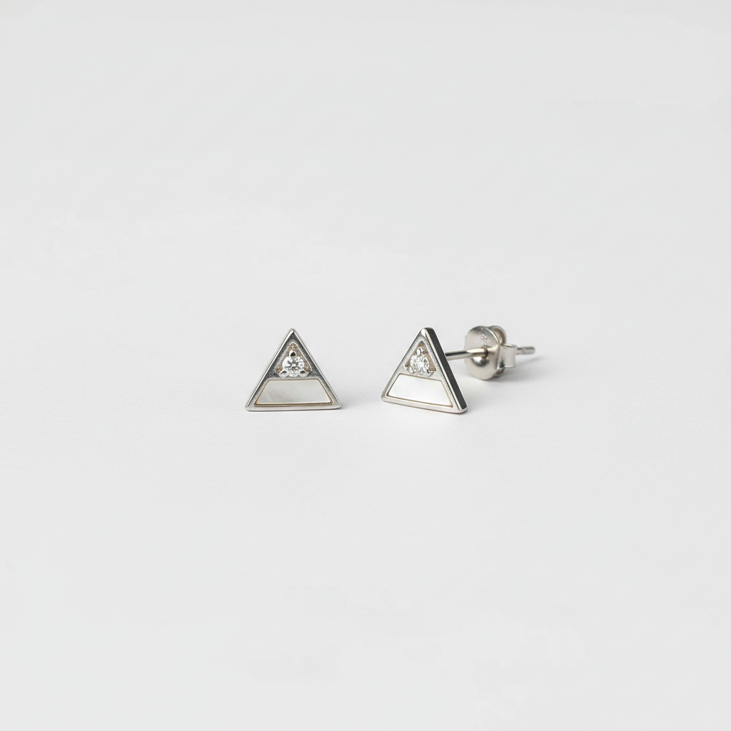Geometry Triangle Baby Pink Crystal Stud Earrings TISA Silver Elegance