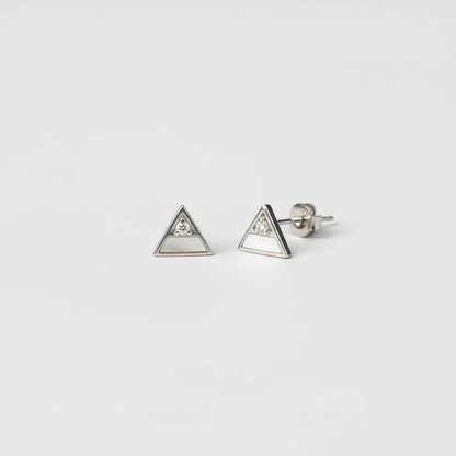 Geometry Triangle Baby Pink Crystal Stud Earrings TISA Silver Elegance