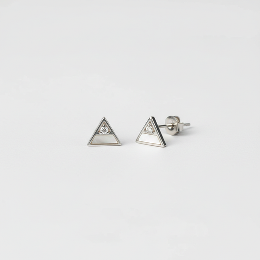 Geometry Triangle Baby Pink Crystal Stud Earrings TISA Silver Elegance