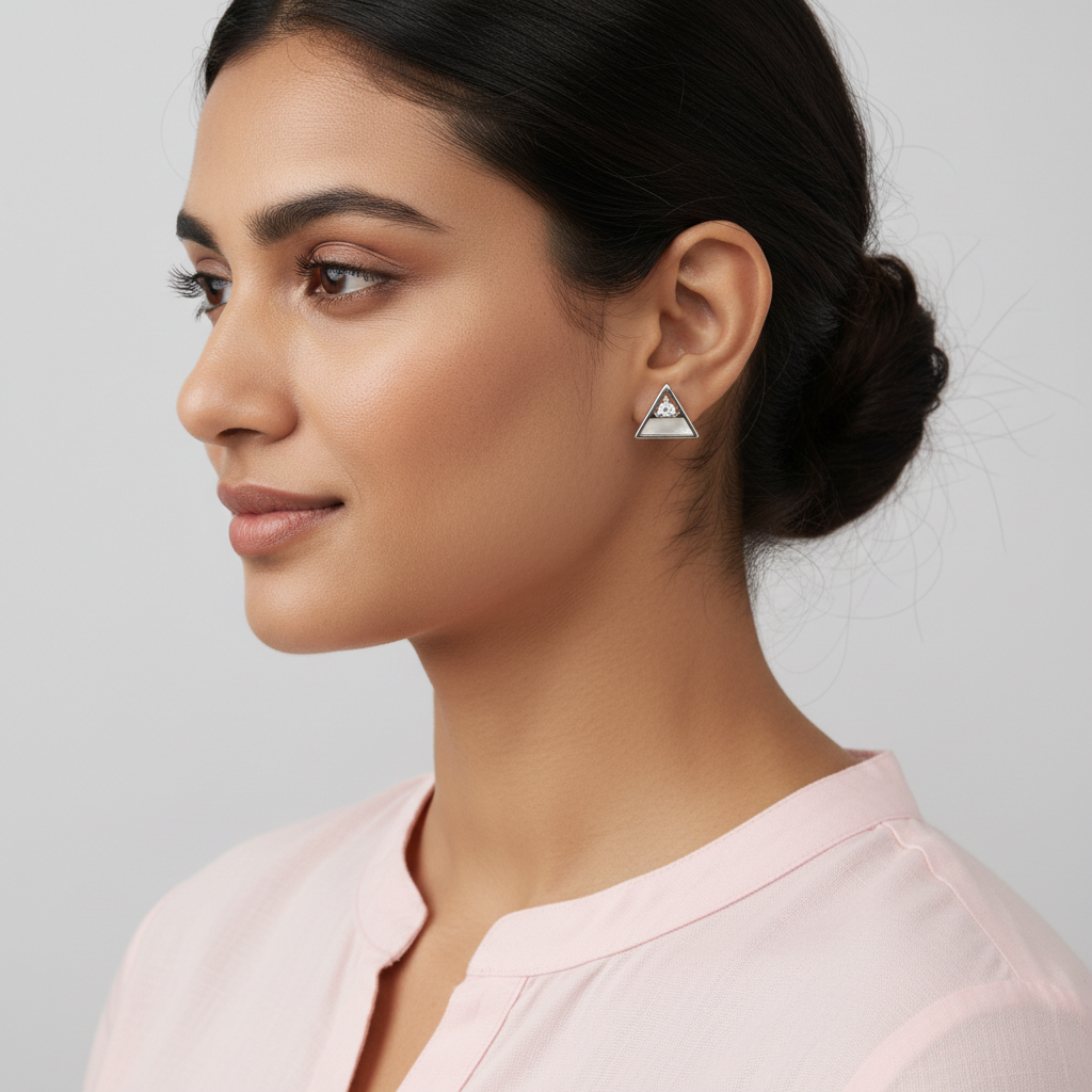 Geometry Triangle Baby Pink Crystal Stud Earrings TISA Silver Elegance