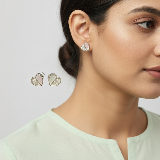 Mini Heart Crystal Silver Stud TISA Silver Elegance