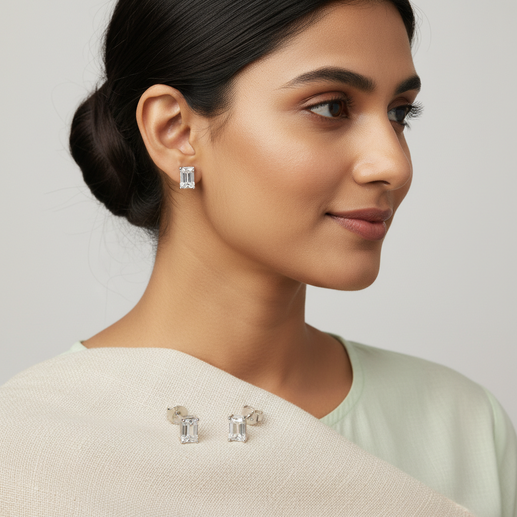 Moissanite Silver Square Stud for Unisex TISA Silver Elegance