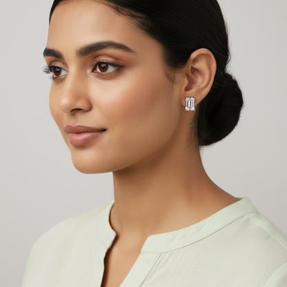 Moissanite Silver Square Stud for Unisex TISA Silver Elegance