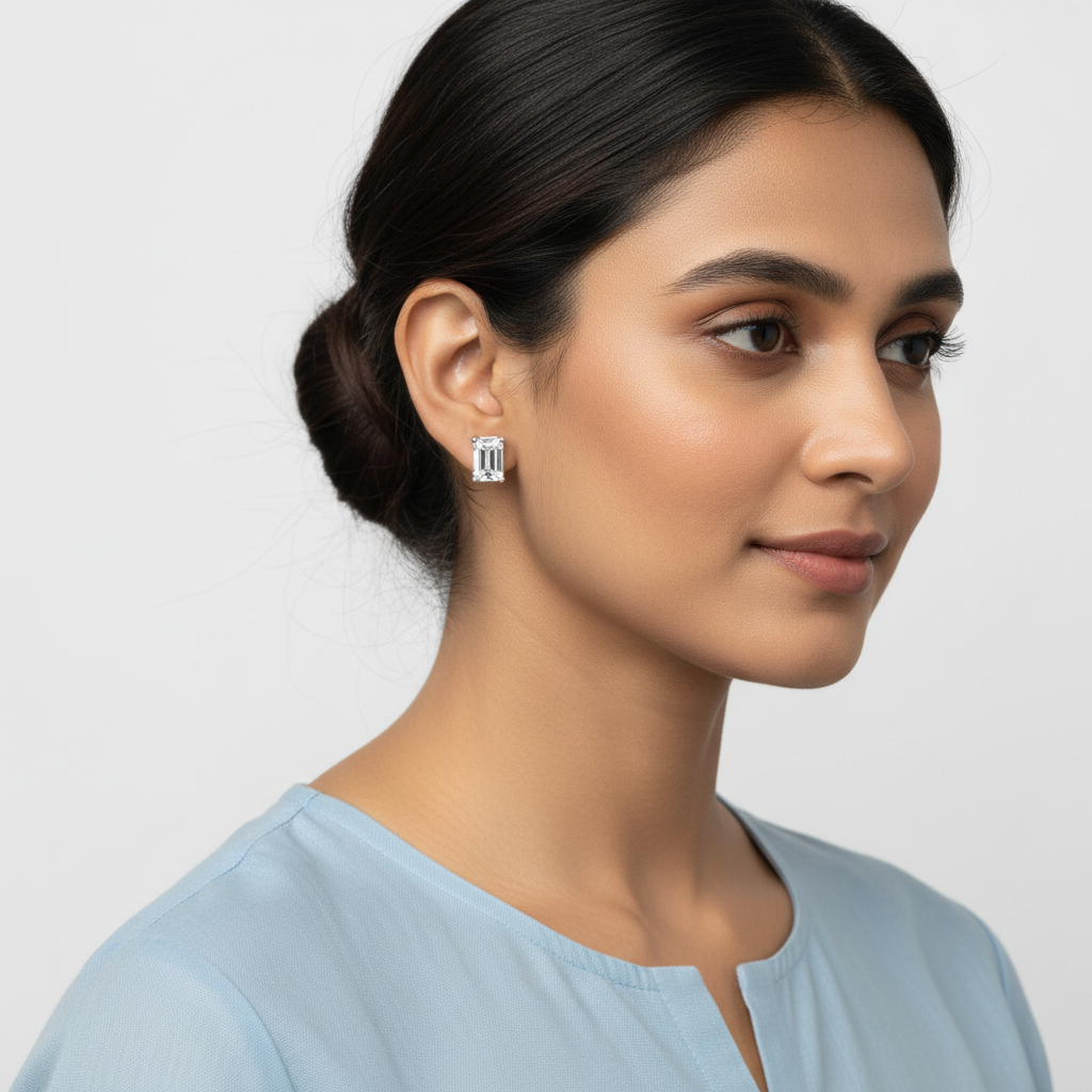 Moissanite Silver Square Stud for Unisex TISA Silver Elegance