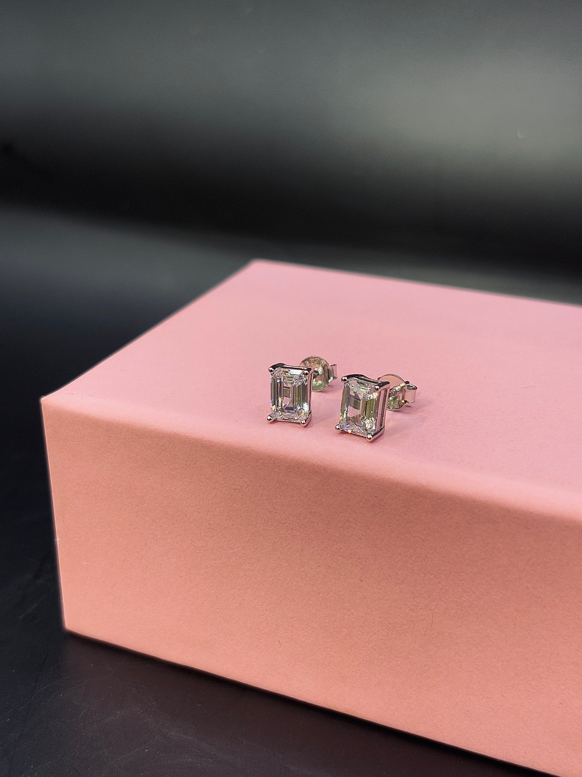 Big Square Moissanite Silver Stud for Unisex TISA Silver Elegance