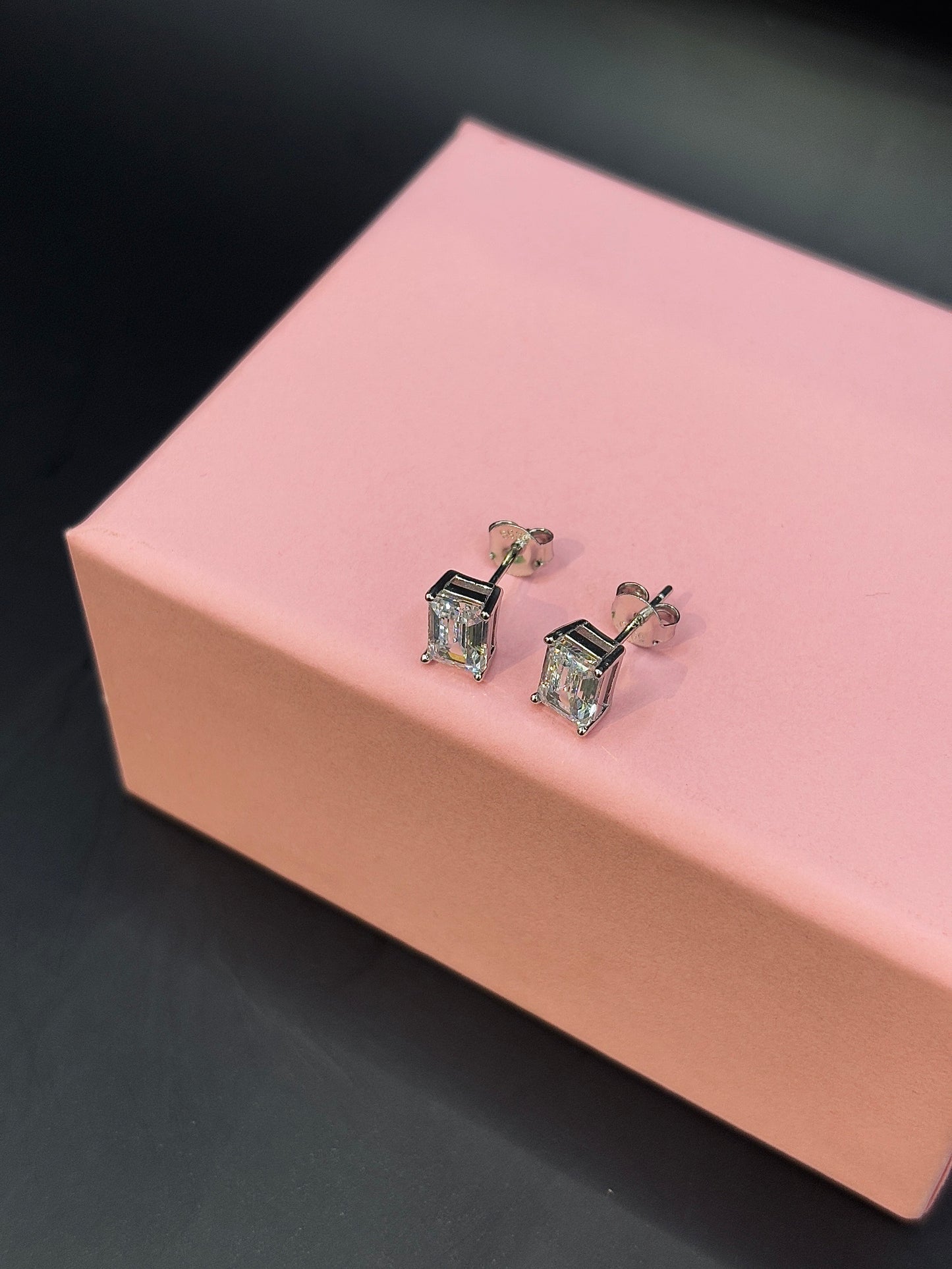 Big Square Moissanite Silver Stud for Unisex TISA Silver Elegance