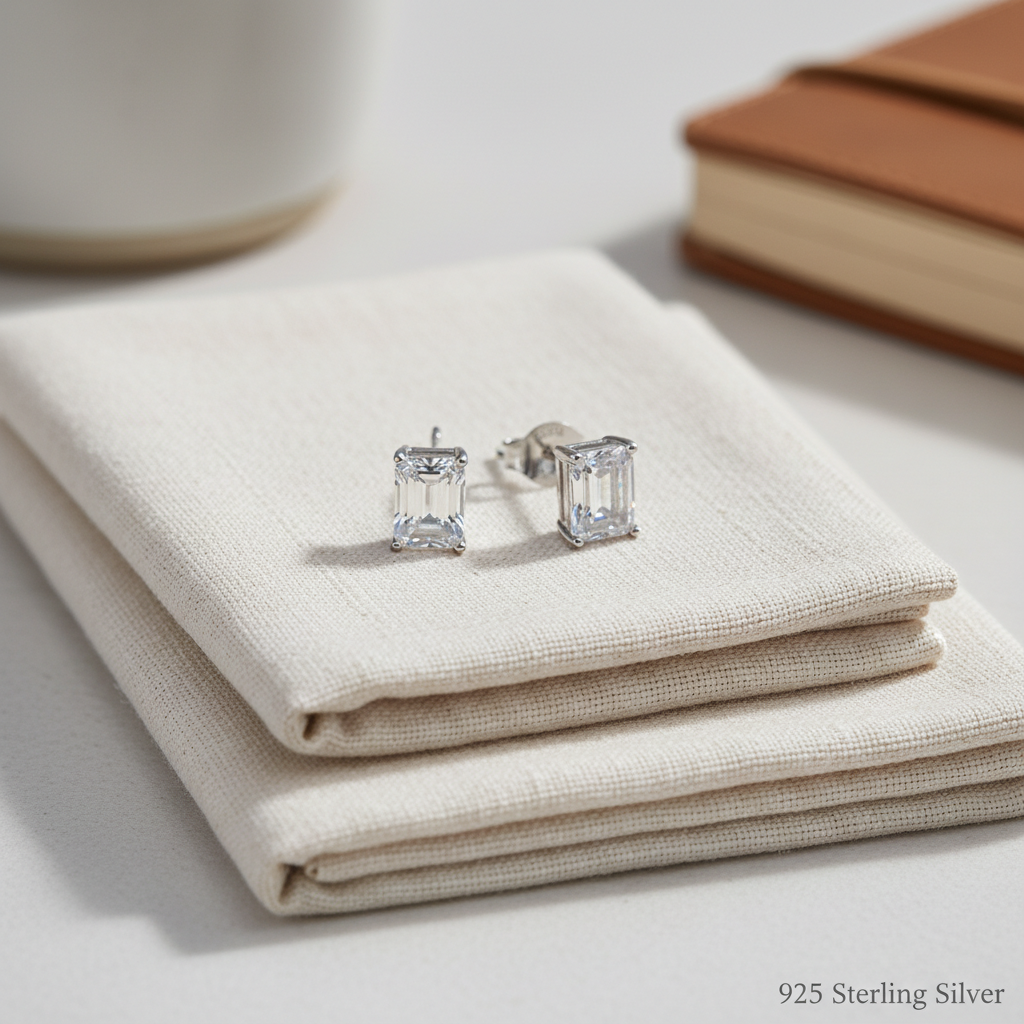 Big Square Moissanite Silver Stud for Unisex TISA Silver Elegance
