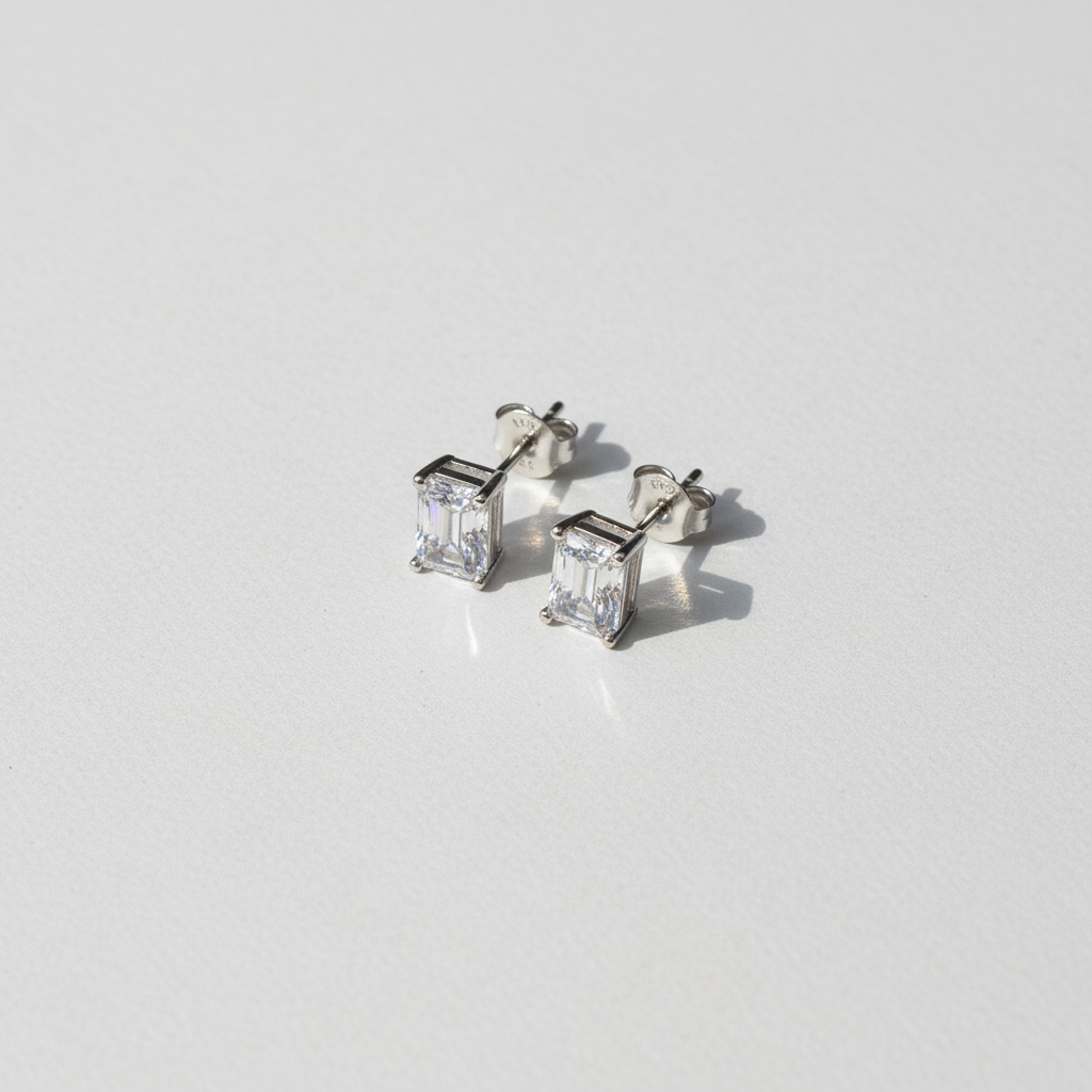 Big Square Moissanite Silver Stud for Unisex TISA Silver Elegance