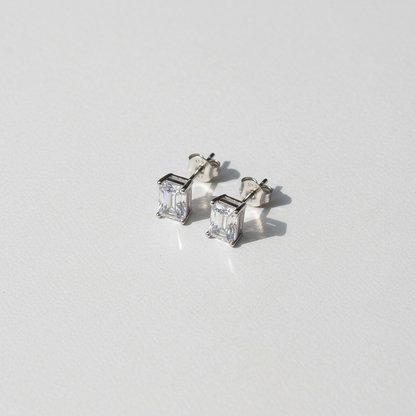 Big Square Moissanite Silver Stud for Unisex TISA Silver Elegance