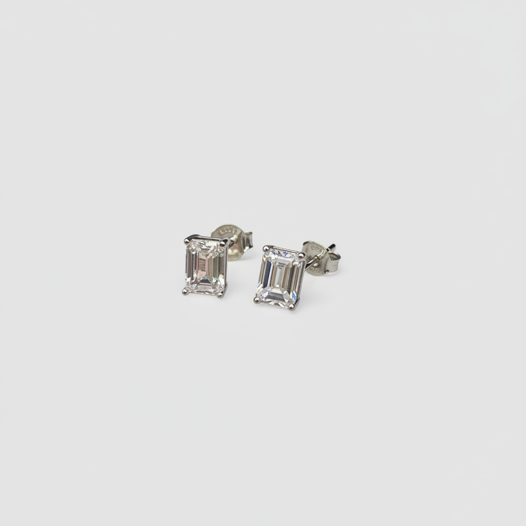 Big Square Moissanite Silver Stud for Unisex TISA Silver Elegance