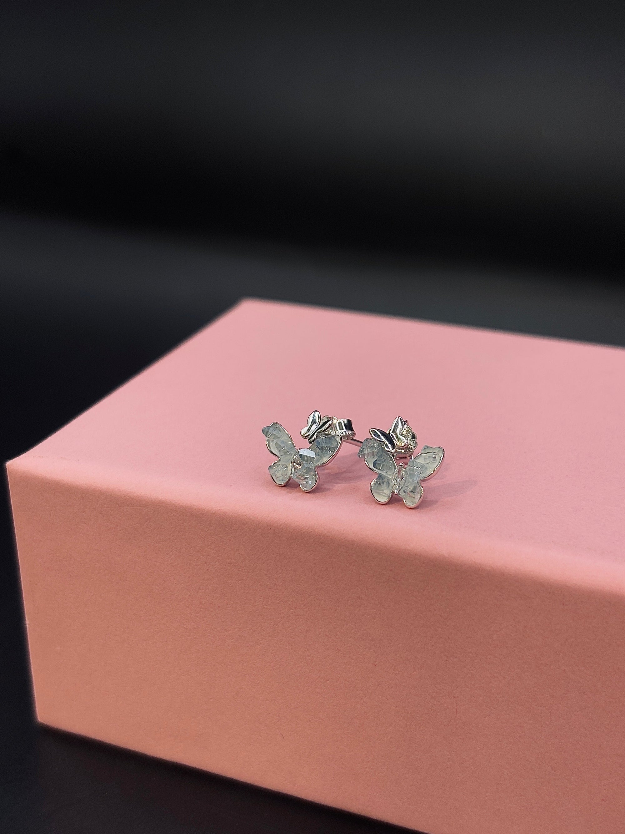 Crystal Flutter Butterfly Silver Stud TISA Silver Elegance