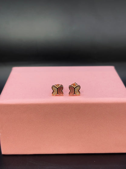 Cute Pink Butterfly Crystal Stud Earring TISA Silver Elegance