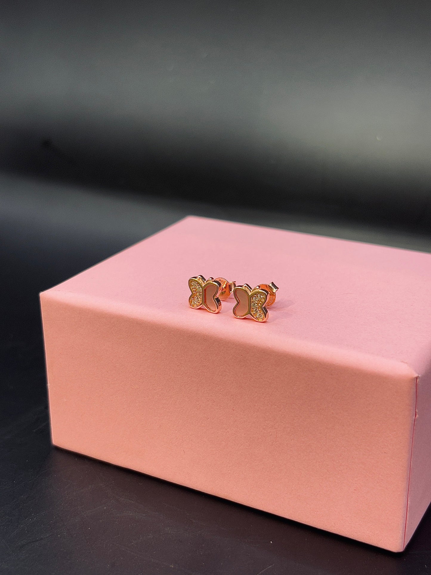 Cute Pink Butterfly Crystal Stud Earring TISA Silver Elegance