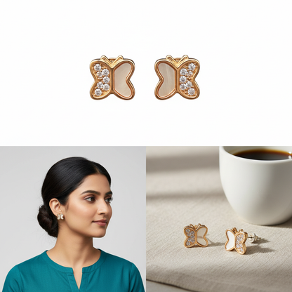 Cute Pink Butterfly Crystal Stud Earring TISA Silver Elegance