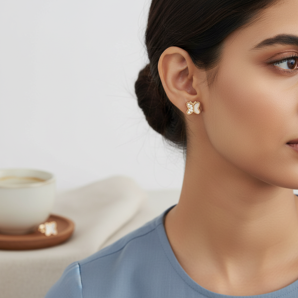 Cute Pink Butterfly Crystal Stud Earring TISA Silver Elegance