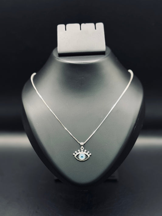 Divinoor Eye Shape Evil Eye Pendant with Box Chain TISA Silver Elegance