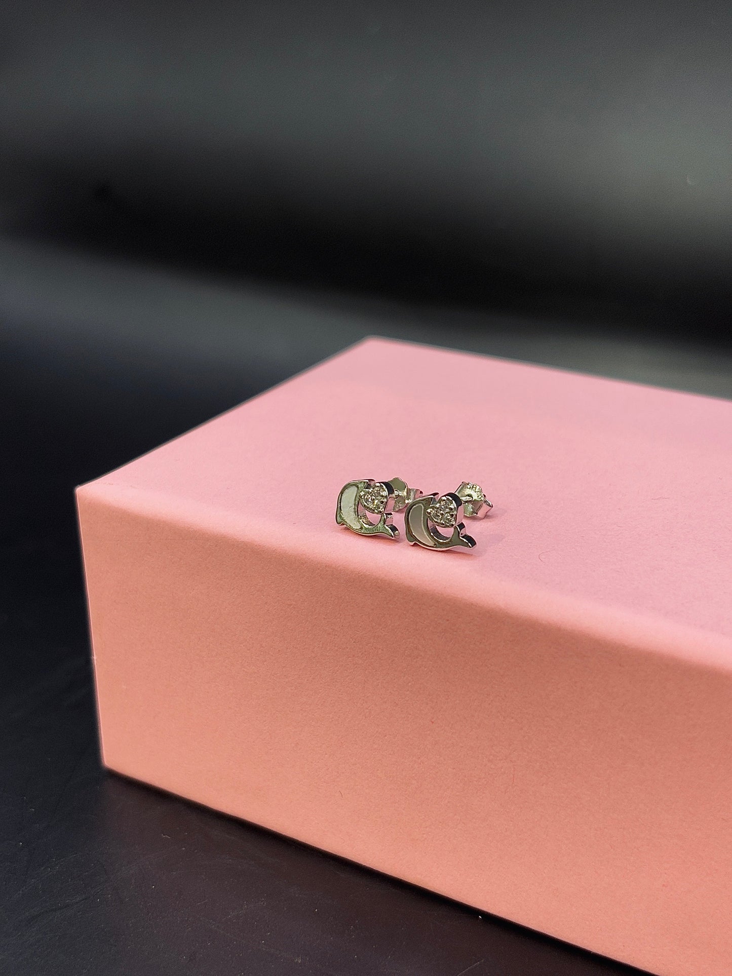 Dolphin with Heart Silver Earrings TISA Silver Elegance