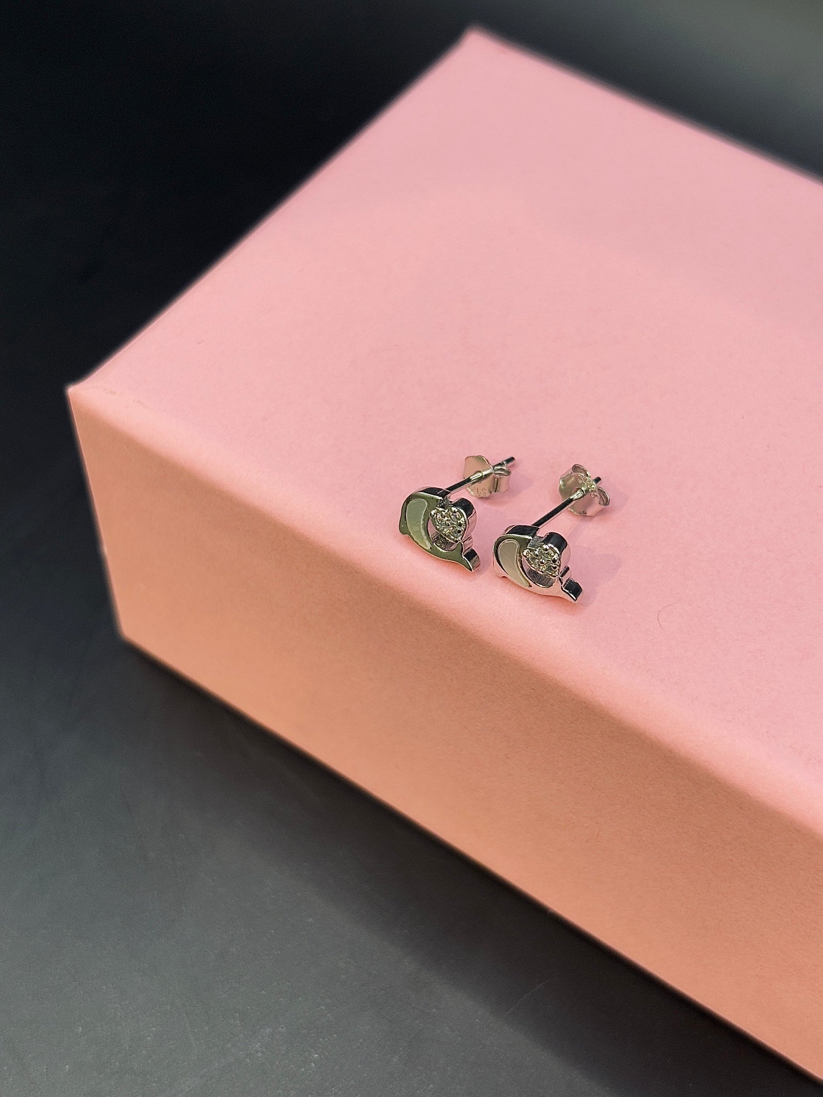 Dolphin with Heart Silver Earrings TISA Silver Elegance