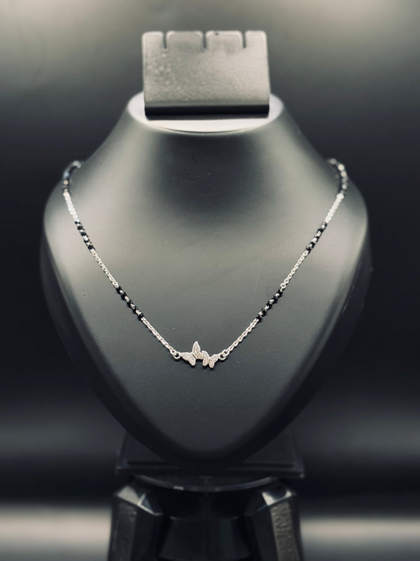 Dual Butterfly Shaped Cubic Zirconia Mangalsutra TISA Silver Elegance